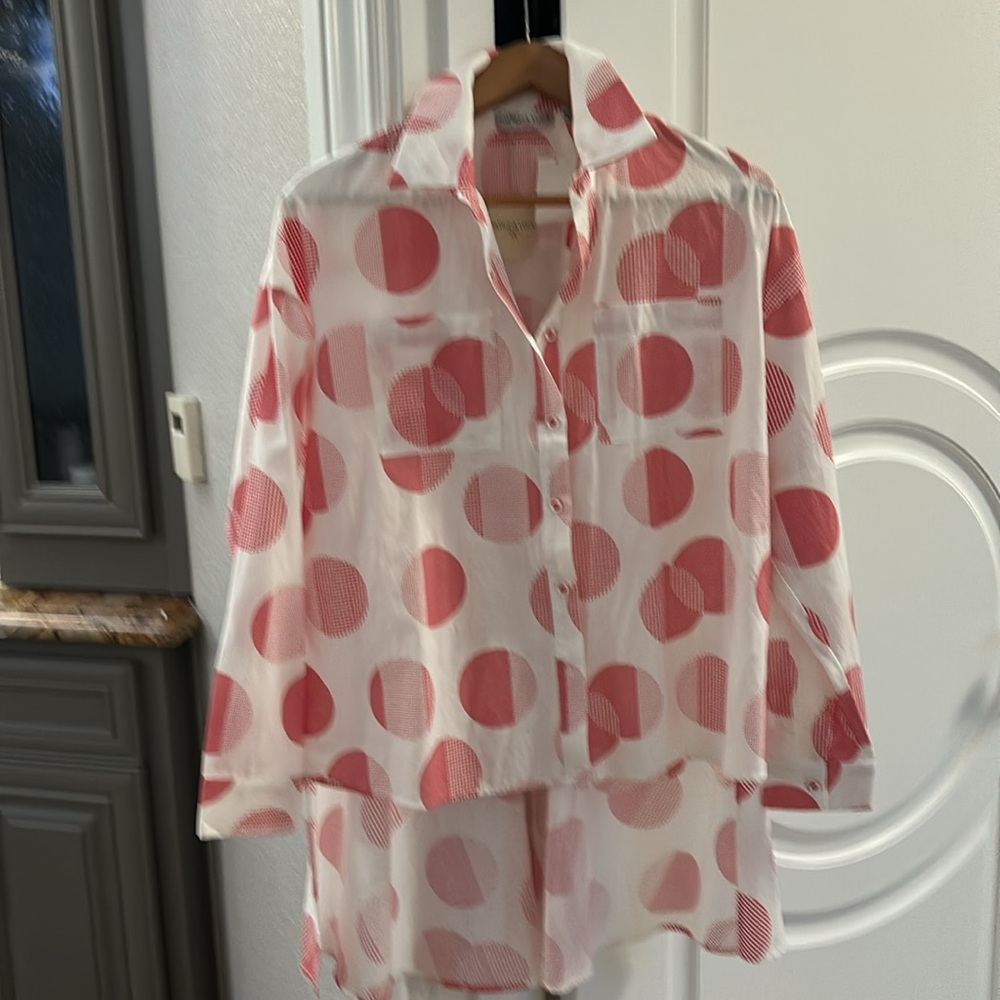 patrizia luca red and white button up top new with tags medium